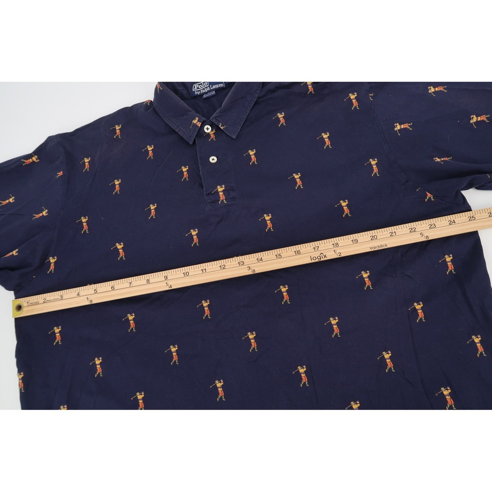 Vintage Polo Ralph Lauren Golf Shirt Mens XL Navy All Over Golfer Print Golf - Picture 6 of 9